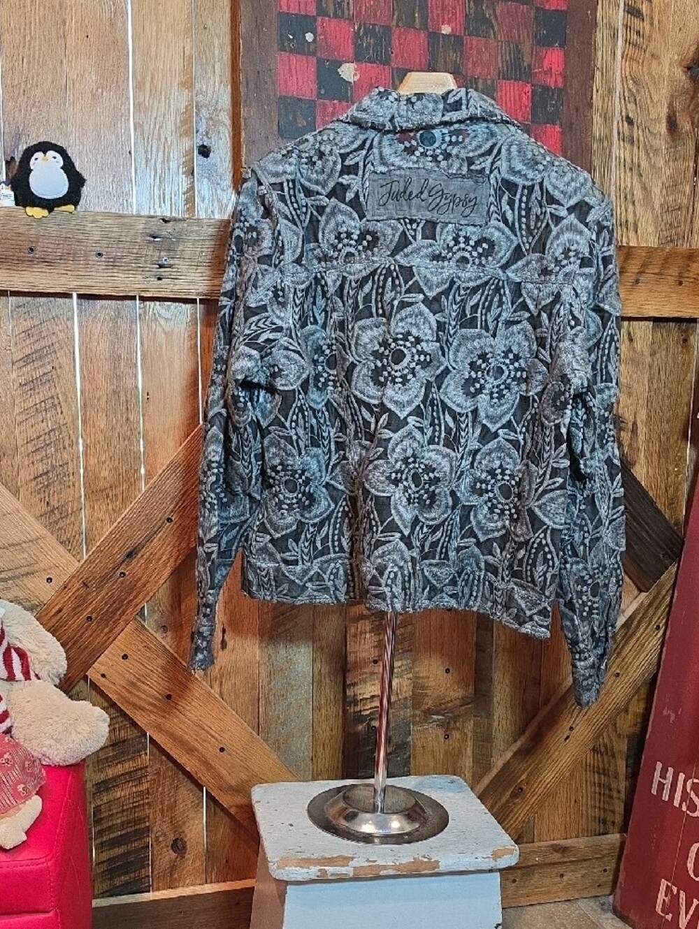 145p Jaded Gypsy Garden Bliss Jacket Floral-Print Gray Button-Up Lace Jacket - Picture 10 of 10